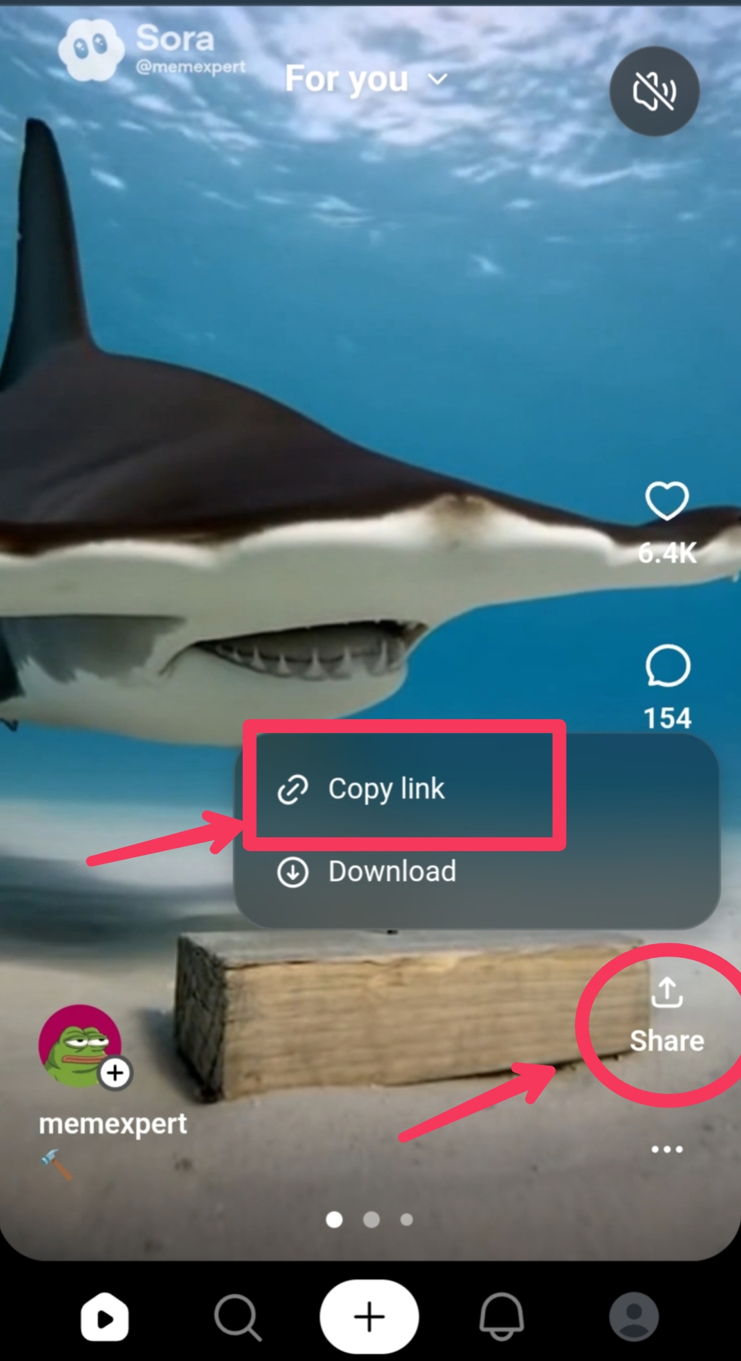 Mobile screenshot showing the three-dot menu and copy link option