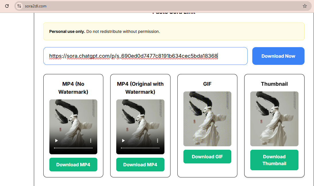Website screenshot showing the download interface